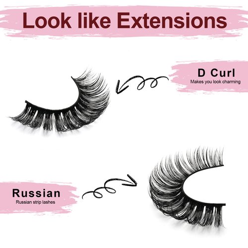 SONAFEEL False Eyelashes Russian Strip Lashes D Curl Wispy Mink Lashes 18mm 10Pairs Curly Lashes Natural Look Like Extensions Reusable Pestaas Postizas