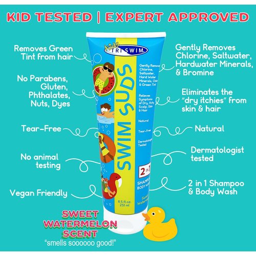 TRISWIM Kids SWIM SUDS Natural Tear-Free 2-in-1 Shampoo and Body Wash | Gently Removes Chlorine & Saltwater | Ensuring a Delightful Post-Swim Routine for your Kids