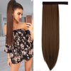 OMGREAT 28 Inch Clip in Ponytail Extension Wrap Around Straight Synthetic Hair Extensions for Women (Dark Brown Mix Light Auburn)