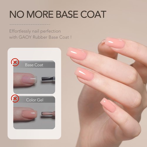GAOY 6 Colors Rubber Base Gel Set, Jelly Builder Base Nail Gel Nude Sheer White Pink, 2-in-1 Soak Off Base Gel Nail Strengthener, Blush Jelly