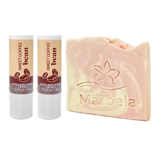 Bath & Body Works Sweet Coffee Bean Lip Balm 2 Piece Set with a Himalayan Salts Springs Sample Soap