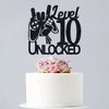 Cos mos Video Game Level 10 Unlocked Birthday Cake Topper Black Glitter Boys 10th Birthday Cake Decorations Level Up Winner Party Decoration Supplies