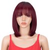 Spotlight Ombre Burgundy Red Bob Human Hair Wigs with Bangs 10 Inch Ombre Red Short Bob Wigs With Bangs 180% Density (Ombre Red, TT1B/99J Color)