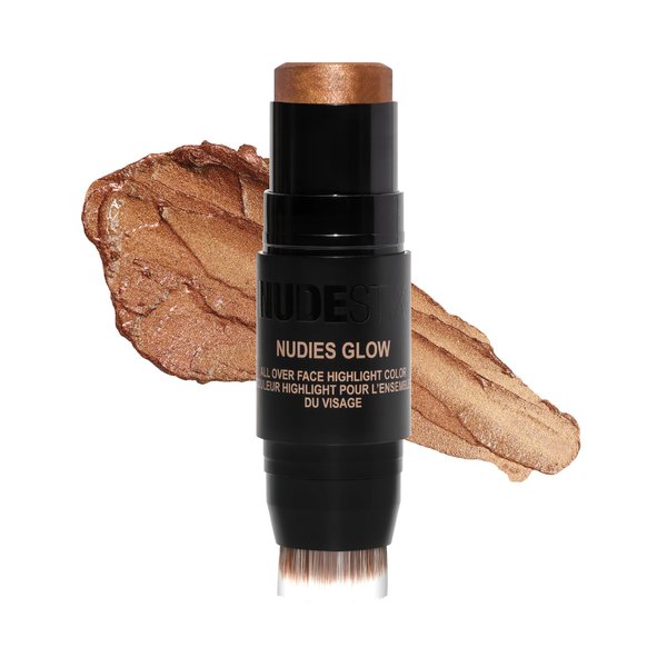 Nudestix Nudies Glow Cream Highlighter Bronze + Glow 3-in-1 All Over Face Colour for Eyes, Cheeks, Lips w/Blending Brush (Brown Sugar Baby)