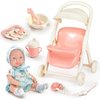 deAO Baby Doll Stroller Set,Kids Play Stroller Toys,9 inch Soft Baby Dolls Toys with Trolleys,Bottle,Pretend Play Toys Gifts for Age 3 4 5 6 Girls
