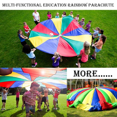 Gimilife 9ft Parachute for Kids, Play Parachute 8 Handles,Multicolored Parachute Toy Indoor,Outdoor Kids Parachute Cooperative Games for Girl Boy Toddlers Birthday Gift(L)