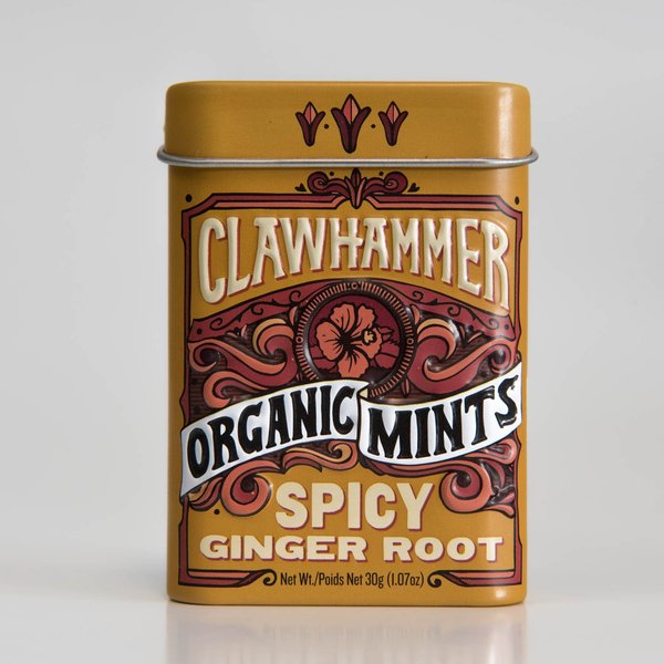 Clawhammer Organic Mints | USDA Certified Organic, Gluten Free, Non-GMO, Kosher | Spicy Ginger Root, 30 Count Tin