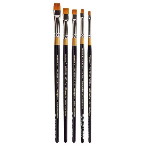 KINGART B-010 Premium 5 pc. Original Gold 9450 Series Chisel Blender/Bright Artist Brush Set, Synthetic Golden Taklon for Acrylic, Oil Watercolor Paint, Short Handle, 5 Sizes - 2, 4, 6, 8, 10
