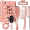 6 Pcs Hair Brush Set with Brush & Combs - Detangling Brush for All Hair Types with Wide Tooth & Tail Comb, Scrunchie & Claw Clip - Hair Care Gift Set with Stickers for Teen Girls, Women & Kids