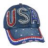 USA Hat Women’s Distressed Bling Rhinestone Patriotic Baseball Cap