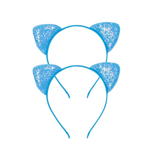 Vonokee Women Cat Ears Headband, Halloween Cute Cat Costume Accessories Headpiece Sparky Glitter Cat Ears Headband(Light Blue)