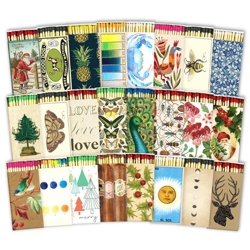 HomArt Matchbox Designs of Your Choice (2 Unique Box Designs with 4" Matches, Striking Stickers by Thankful Greetings) Decorative & Festive for Home Decor, Gifts, Accessories | Long Safety Matches