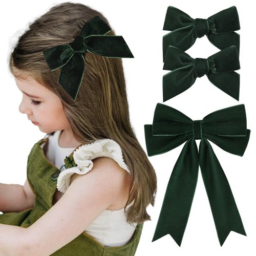 3 PCS Velvet Bows Hair Clip Ribbon Green Accessories Ponytail Holder Hair Bow for Women Girls Toddlers Teens Kids
