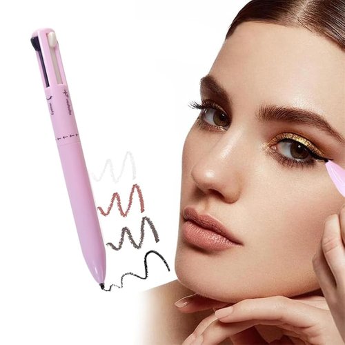 VERONNI 4 In 1 Makeup Pen,4 Colors Multi-Function Makeup Beauty Pen,Portable Eyebrow Eyeliner Lip Liner Highlight Eye Makeup Pen,Waterproof Long Lasting Eye Makeup Tool