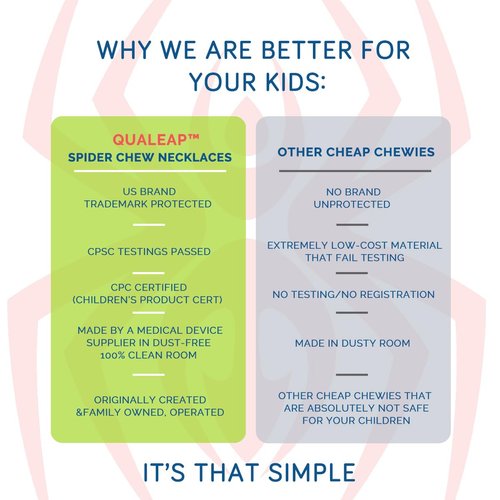 Xtra Tough (XT) Spider Sensory Chew Necklace for Kids (3 Pack) - Chewing Teething Necklace Teether Necklace Chew Toys - Designed for Chewing, Autism Sensory Teether Toy (Moderate & Aggressive Chewer)