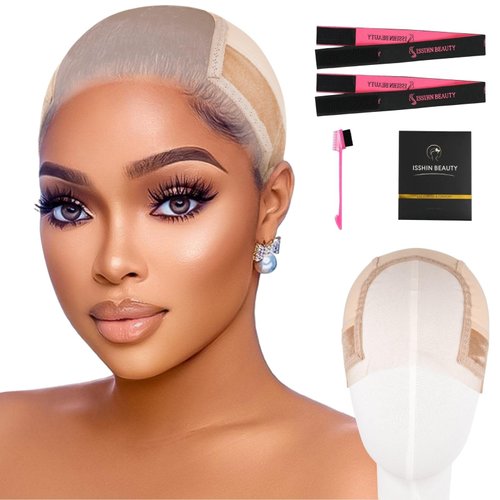Lace Wig Grip Cap Women: 4x5 Transparent Swiss Lace Area - Non-slip Wig Gripper for Keeping Wigs Lace Front In Place - Stocking Dome Cap with Built In Elastic Headband (Light Brown)