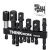 THINKWORK Impact Socket Adapter Set, 1/4" 3/8" 1/2" Drill Socket Adapter, 1/4" Hex Shank Impact Driver Socket Adapter for Cordless Drill, Impact Driver, Power Drill, Impact Drill, 9-Piece