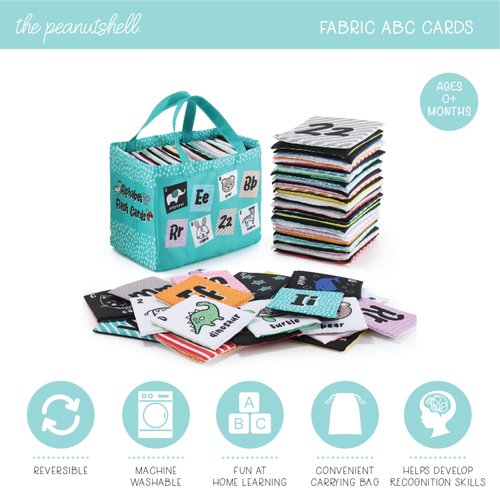 The Peanutshell Baby Soft Alphabet Flash Cards – Cloth ABC Book Cards for Babies & Toddlers, 26 Fabric Tiles, Infant to 36 Months Baby Books, Soft Alphabet Cards, Soft Alphabet Cards with Bag