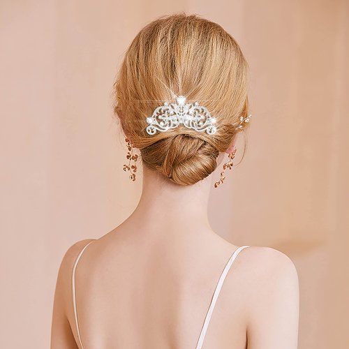 Women's Flower Crystal Bride Crown Wedding Hair Comb Hair Accessories Art Deco Floral Bridal Side Combs Headpiece for Women, Brides Hair Accessories