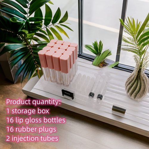 KaiLeQi Mini Lip Gloss Tubes Empty With Wand Diy Lipgloss Making Kit For Small Businesses Pink Cute Containers Empty Lip Balm Tubes（16PCS)