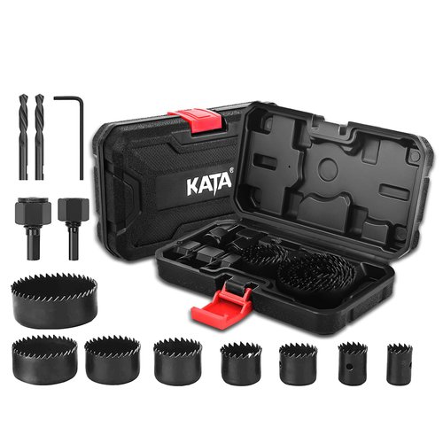 KATA 12PCS Hole Saw Kit 3/4"-2-1/2" (19-64mm) Hole Saw Set with Mandrels Hex Key, Ideal for Soft Wood, PVC Board, Plywood, Drywall Drilling