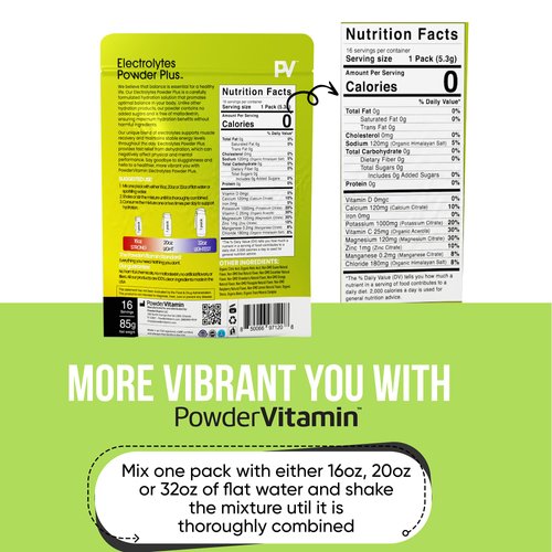 PowderVitamin Electrolytes Powder Plus, Keto, Variety Pack A, Sugar Free, Pink Himalayan Salt, 1000mg Potassium, 120mg Calcium, 120mg Magnesium, Non-GMO, Zero Calories, (16 Hydration Packets)