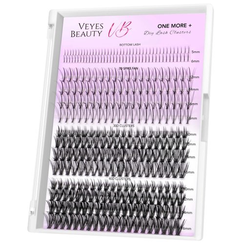 VEYESBEAUTY Lash Clusters Natural Individual Lash Extensions One More+ DIY Wispy Faux Mink Lash Tray at Home Multi-type Mix Bottom, 7D Spike, 30D+40D Cluster Volume Lashes for Self Application