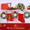 Tatuo 12 Pcs Felt Christmas Tree Wreath Craft Kit Christmas DIY Ornaments with 221 Self Adhesive Christmas Felt Stickers 12 Christmas Bows and 5 Gem Stickers for Christmas Kids (Wreath Style, 6 Inch)