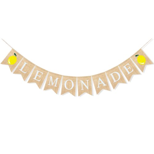 Uniwish Burlap Lemonade Banner Lemonade Stand Decorations Garland Lemon Theme Baby Shower Birthday Party Supplies Vintage Rustic Hanging Bunting Flag