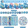 114PCS Shark Party Favors Set - 12 Shark Bracelets Wristbands 54 Shark Stickers 12 Shark Favor Bag 12 Shark Tattoo Stickers 12 Shark Notepads 12 Shark Button Pins for Ocean Shark Party Supplies