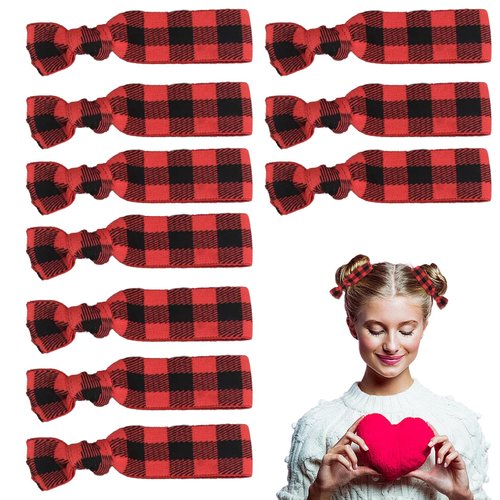 10pcs Christmas Ribbon Hair Ties Set, Christmas Hair Accessories, Red Plaid Elastics, Ribbon Hair Ties Cloth Hair Bands No Crease Hair Tie Ponytail Holders New Year Hair Accessories for Women