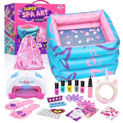 Kids Spa Kit for Girls, Foot Spa Day Kit for Girls, Girl Stuff for Manicures Pedicure, Nail Art Salon Kit Christmas Birthday Gift for 6 7 8 9 10-12 Years Old