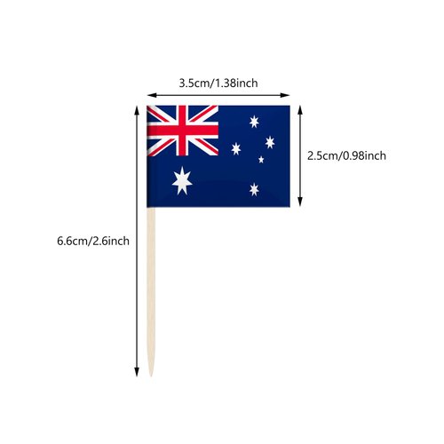 100 Pack Australia Flag Australian Toothpick Flags, Cocktail Picks Mini Stick Cupcake Toppers Country Picks Party Decoration Celebration Cocktail Food Bar Cake Flags (Australia)
