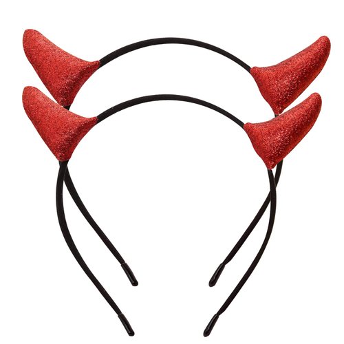 Devil Horns Headband For Women Grils, 2 Pcs Halloween Headband Glitter Devil Hairband Halloween Fancy Dress Cosplay Costume Accessories for Women & Girls (Devil Horns Red)