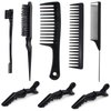 Edge Brush Teasing Brush Hair Comb Set with Wide Tooth Comb Rat Tail Comb and Hair Clips for Women Kids Baby Girls Smoothing Combing & Styling Hair (Black S)