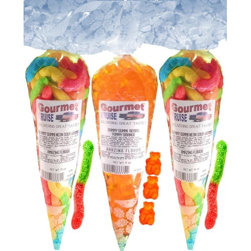 Gummy Worms (2) Neon Sour Worms (1) Energy Orange Gummi Bears (NET WT 31 OZ) Gourmet Kruise Signature Gift Bags