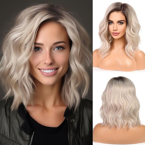 Alanhair Wig Lace Front Wigs for Women,Partial Blonde Curly Wig Shoulder Length Synthetic Hair fo...