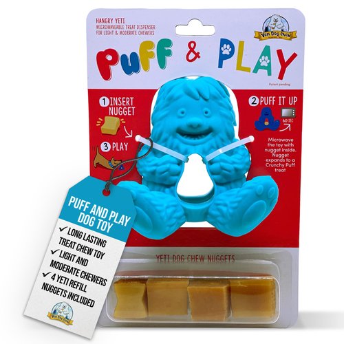 Yeti Puff and Play Dog Toy - Dog Chew Holder - Fun Stimulating Chew Toy for Teething, Behavior Training for Light to Moderate Chewers - Interactive Nuggets Treats Dispenser Puzzle - Yeti Blue