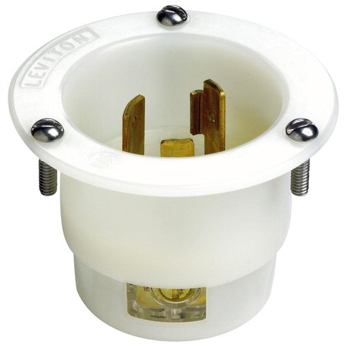 Leviton 2325 20 Amp, 250 Volt, Flanged Inlet Locking Receptacle, Industrial Grade, Grounding, White