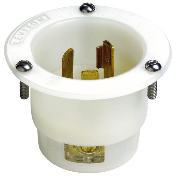 Leviton 2325 20 Amp, 250 Volt, Flanged Inlet Locking Receptacle, Industrial Grade, Grounding, White
