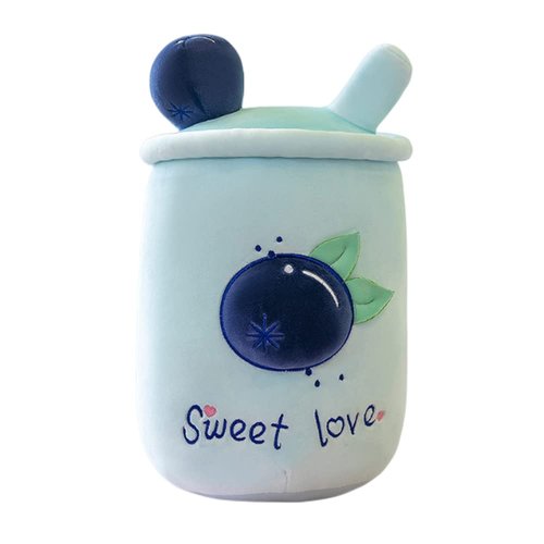 OPHRBU 14" Cute Stuffed Plush Bubble Tea Pillow,Pearl Milk Tea Stuffed Animals Toy,for Kids Birthday,Valentine,Christmas. (Blue Blueberries)