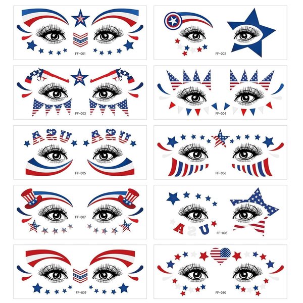4th of July Decorations Face Eye Tattoos USA Flag Star Temporary Tattoos Patriotic Independence Day Temporary Tattoo Stickers Red White and Blue Party Supplies American theme Party Favors 10 Sheets