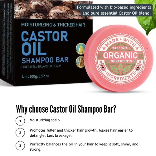 Organic Heaven CASTOR OIL 2 fl. o.z. (60 ml) with SHAMPOO BAR (Made with Organic Ingredients) | Non-greasy Formula | Prevents Hair Loss & Promotes Thicker & Fuller Hair | GIFT BOX PACKAGING