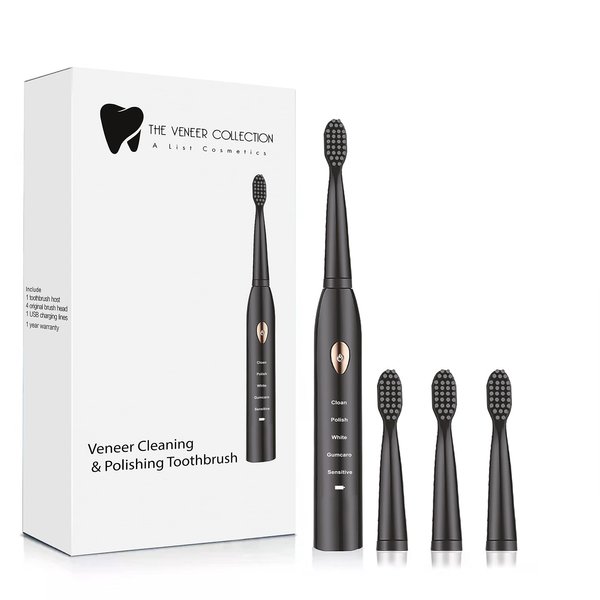 The Veneer Collection Veneer Polishing Toothbrush, Electric Toothbrush Rechargeable, Toothbrush for Veneers (Black)