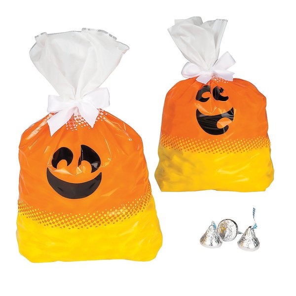 FX Halloween Candy Corn Themed Plastic Party Favor Gift Bags - 12 Pieces