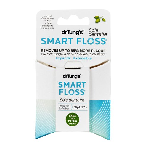 DrTung's Smart Floss - Natural Floss, PTFE & PFAS Free Floss, Gentle on Gums, Expands & Stretches, BPA Free Floss - Natural Dental Floss Cardamom Flavor (Pack of 6)