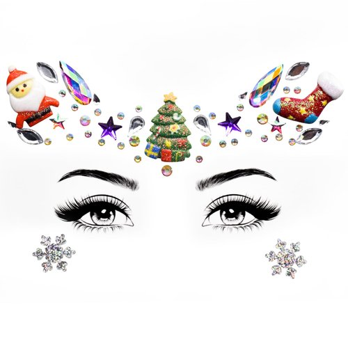 Christmas Cospaly Face Jewels Costume Santa Claus Snowman Christmas Tree Festival Face Gems Stick Rhinestone Tattoo Stickers Pasties Self Adhesive Temporary Tattoos for Party (Santa Claus)