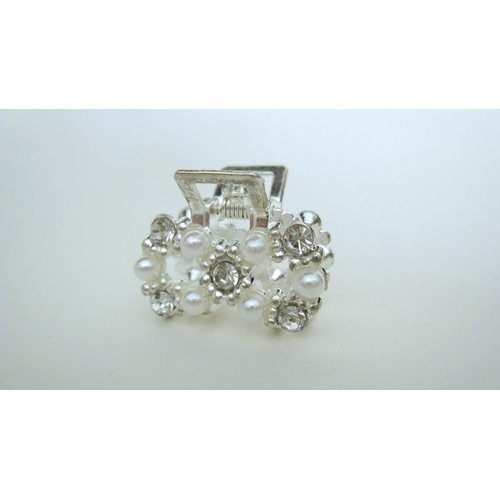 Generic Small infinity bow pearl crystal silver metal hair claw clip bridal clip