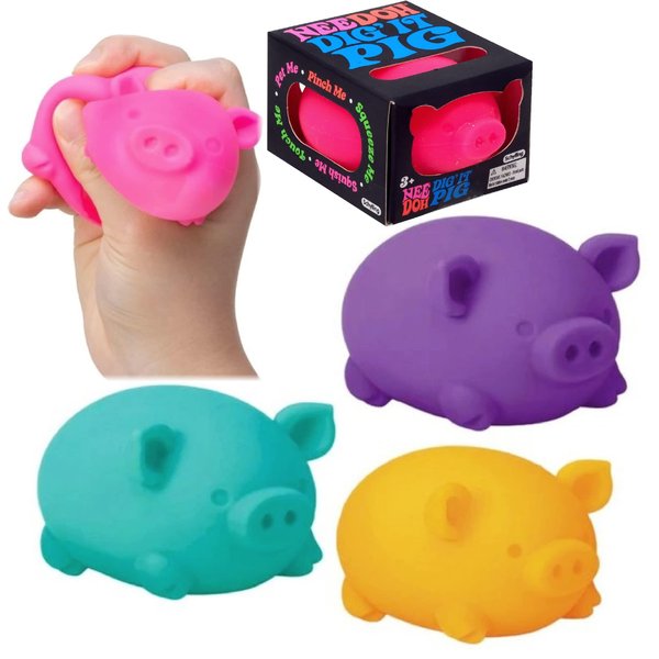 Schylling Nee Doh Dig' It Pig...Groovy Glob! Squishy, Squeezy, Stretchy Stress Fidget Balls Gift Set Party Bundle - 3 Pack (Assorted)