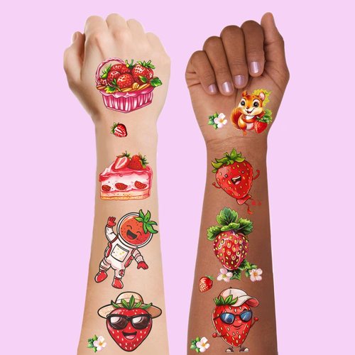 101+ Strawberry Temporary Tattoos – Waterproof Fake Tattoos for Kids, Girls, Boys, Teens & Adults – Ideal for Birthday Parties & Decorations (B)